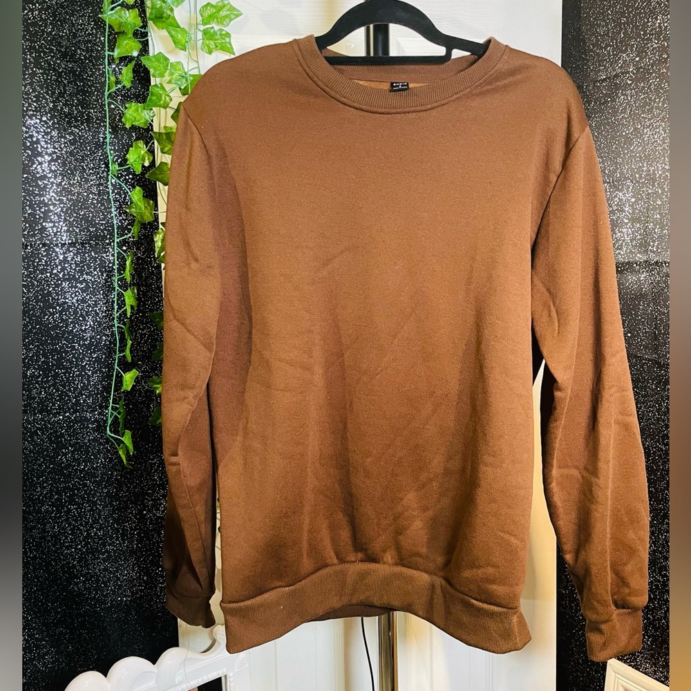 Shein Men Round Neck Thermal Pullover Coffee Brown S(36)